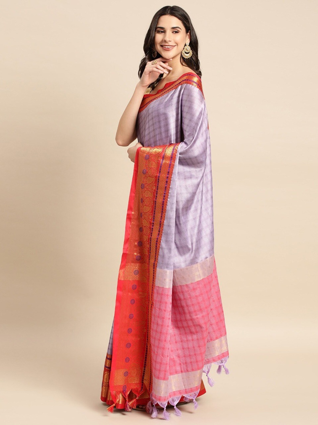 

M M Venture Woven Design Silk Cotton Saree, Lavender
