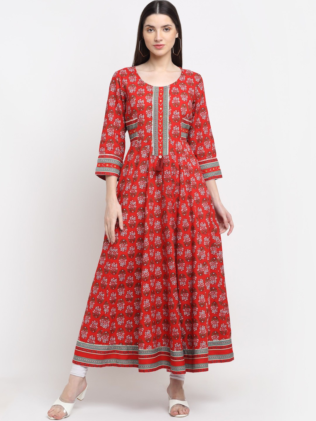 

KALINI Ethnic Motifs Printed Gotta Patti Anarkali Kurta, Red