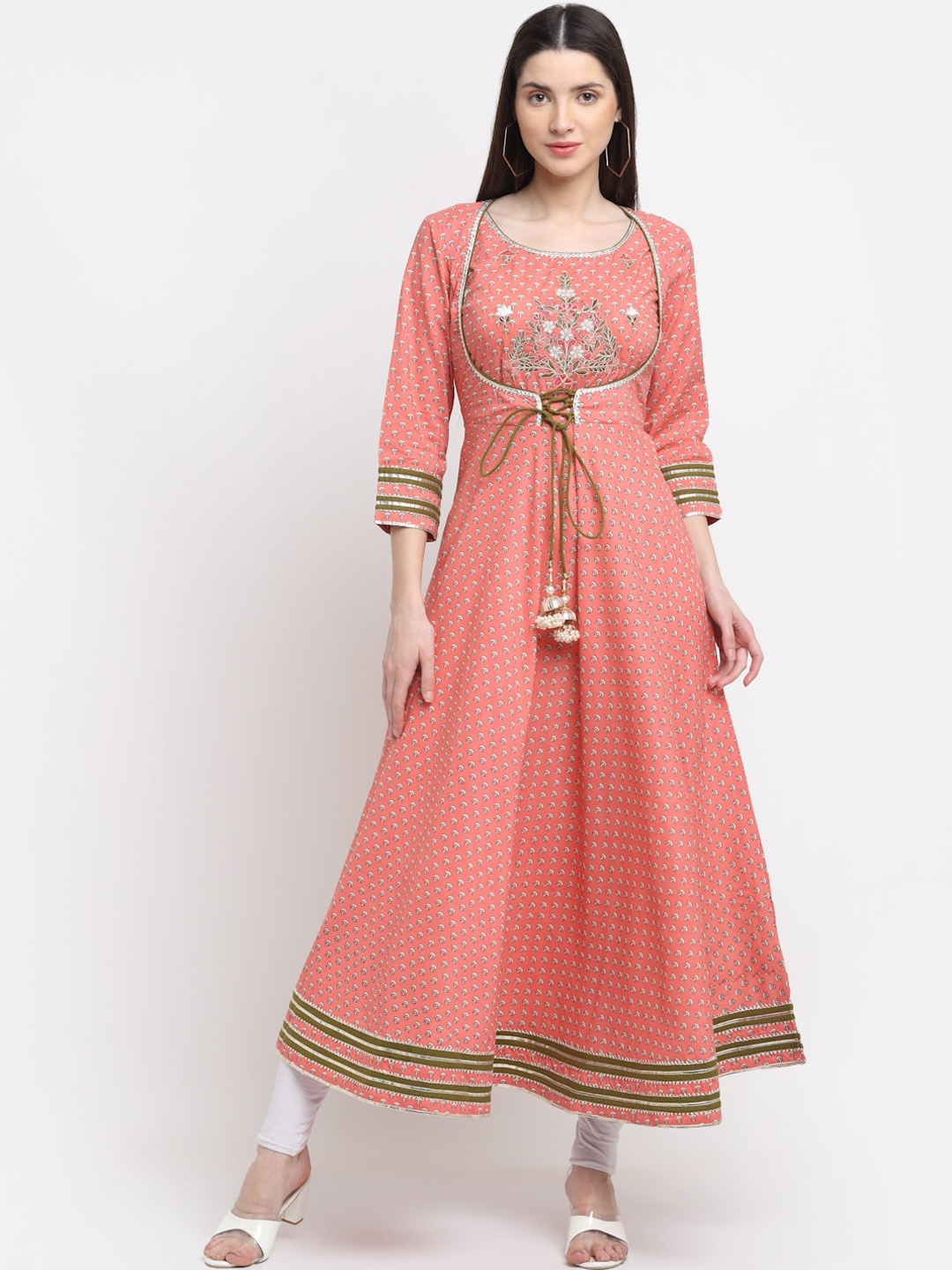 

KALINI Ethnic Motifs Embellished Anarkali Kurta, Peach