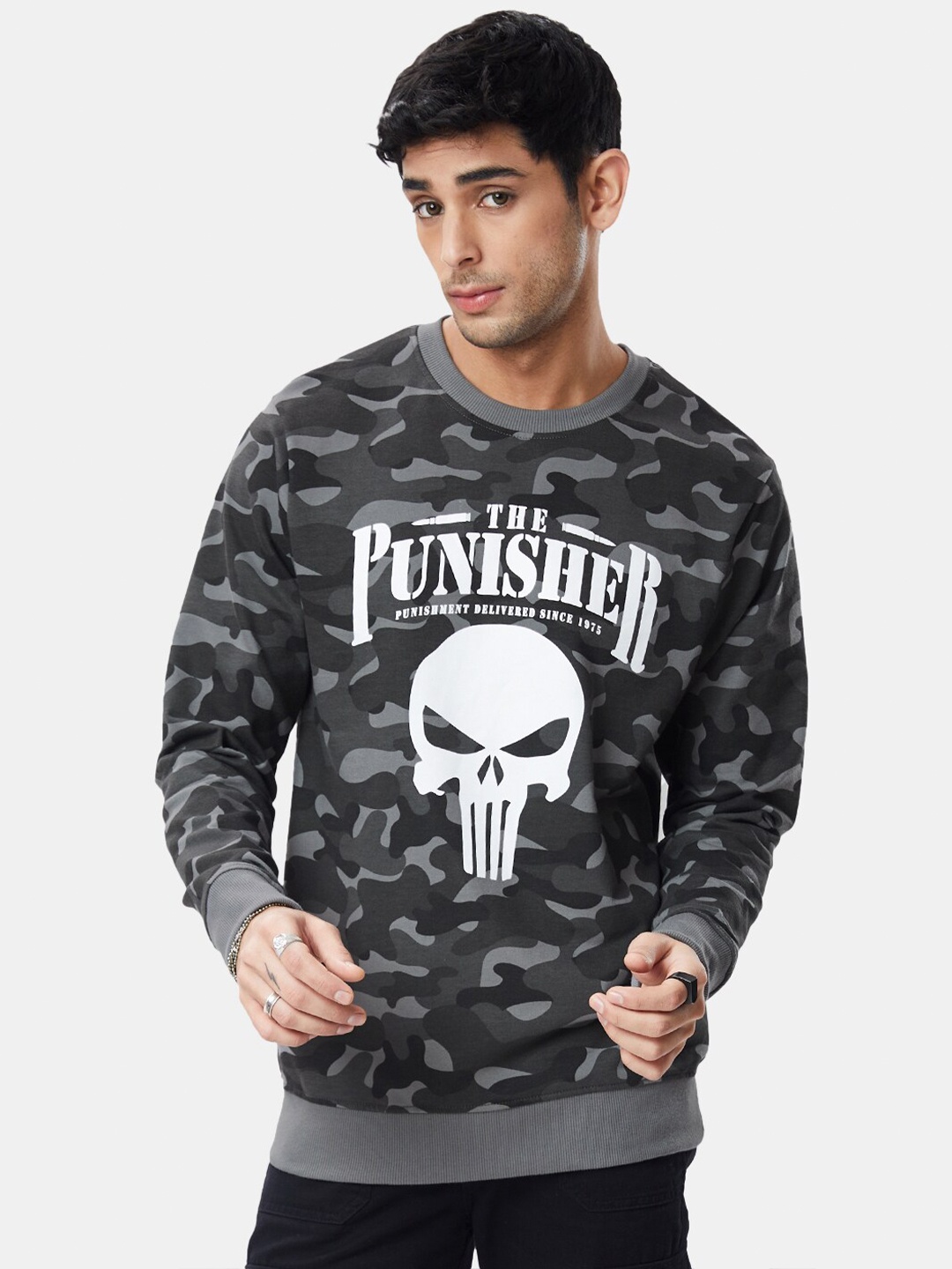 

The Souled Store Men Camouflage Printed Pullover Sweatshirt, Grey
