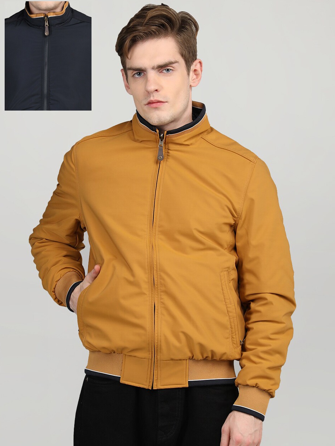 

LURE URBAN Men Reversible Outdoor Bomber Jacket, Mustard