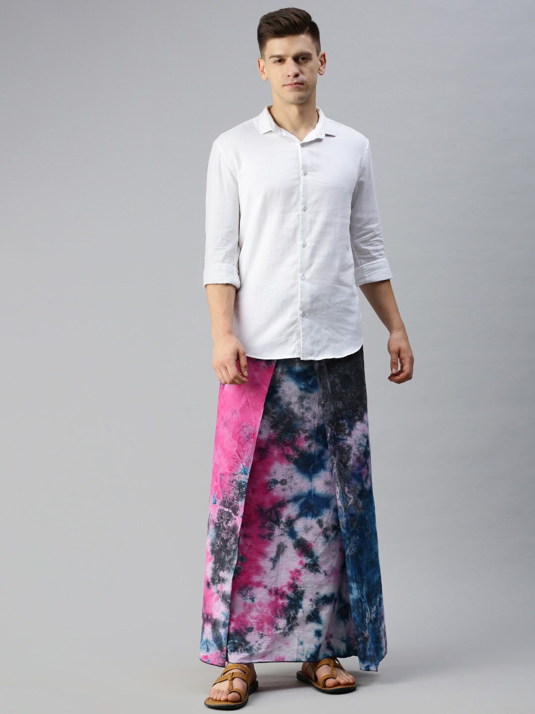 

Ulama Men Printed Pure Combed Cotton Lungi, Pink
