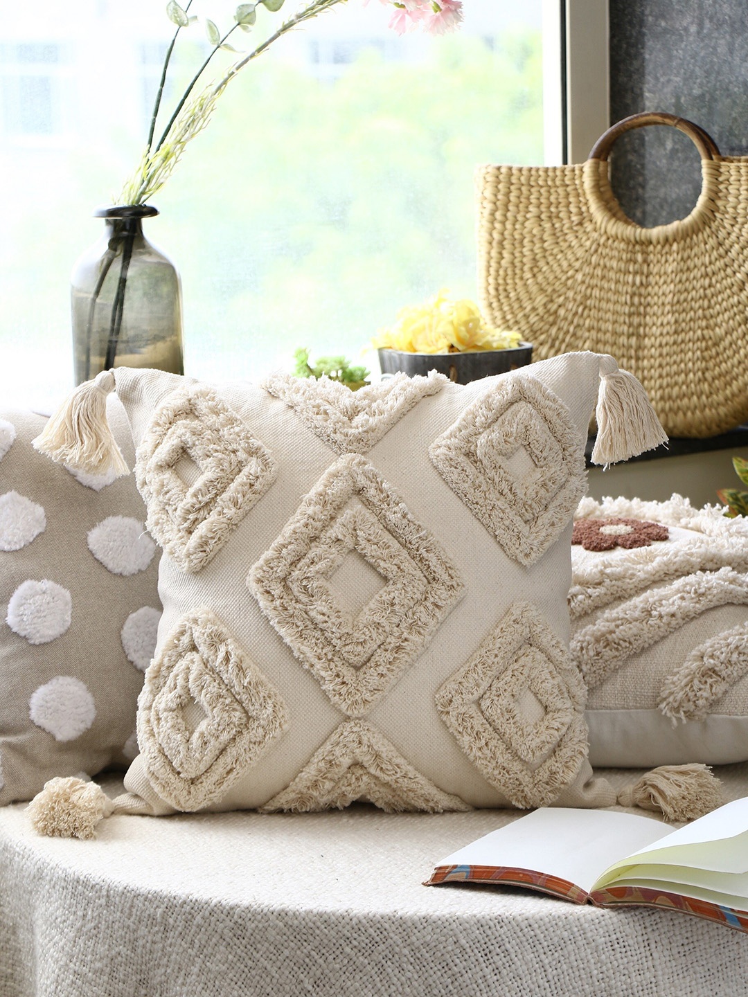 

HERE&NOW Beige Cotton Square Cushion Covers