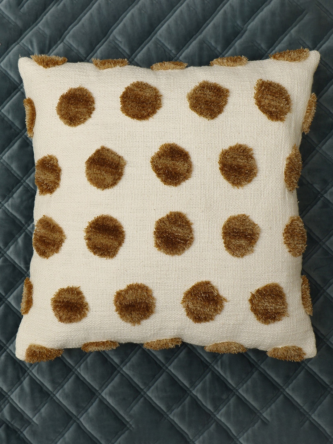 

HERE&NOW Off White & Brown Square Cotton Cushion Cover
