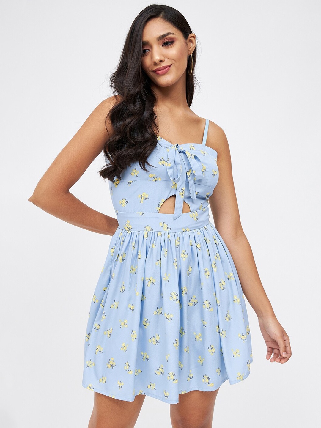 

Kibo Floral Printed Flared Dress, Blue