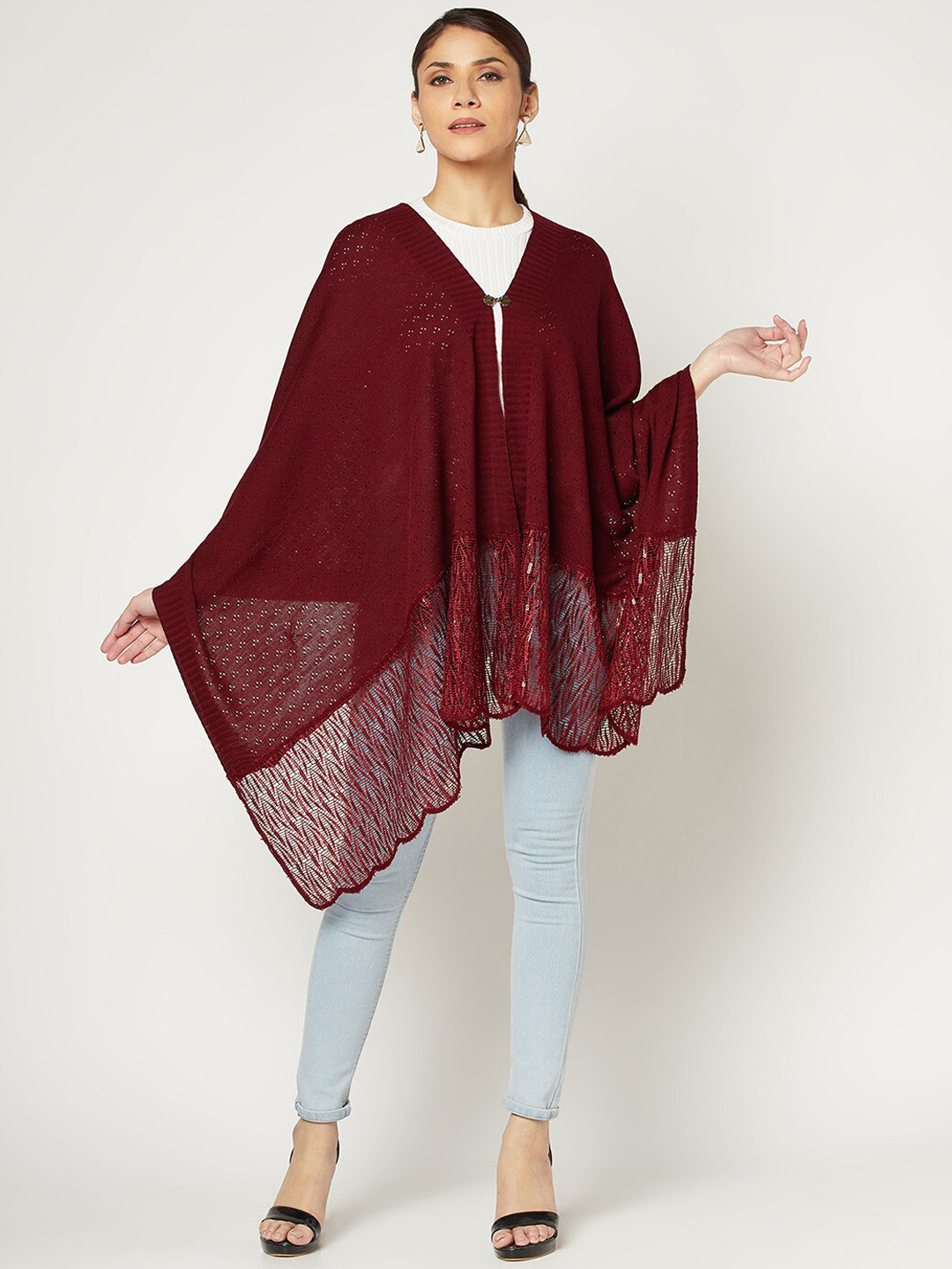 

Knitstudio Women Self-Design Knitted Shawl, Maroon