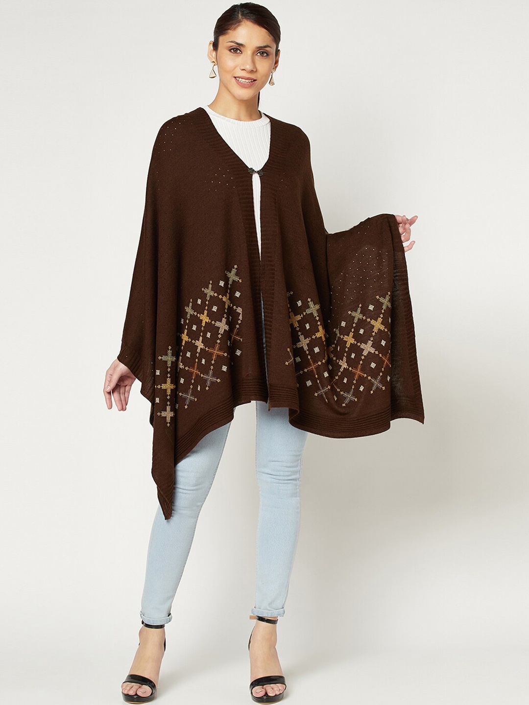 

Knitstudio Women Self-Design Knitted Shawl, Brown