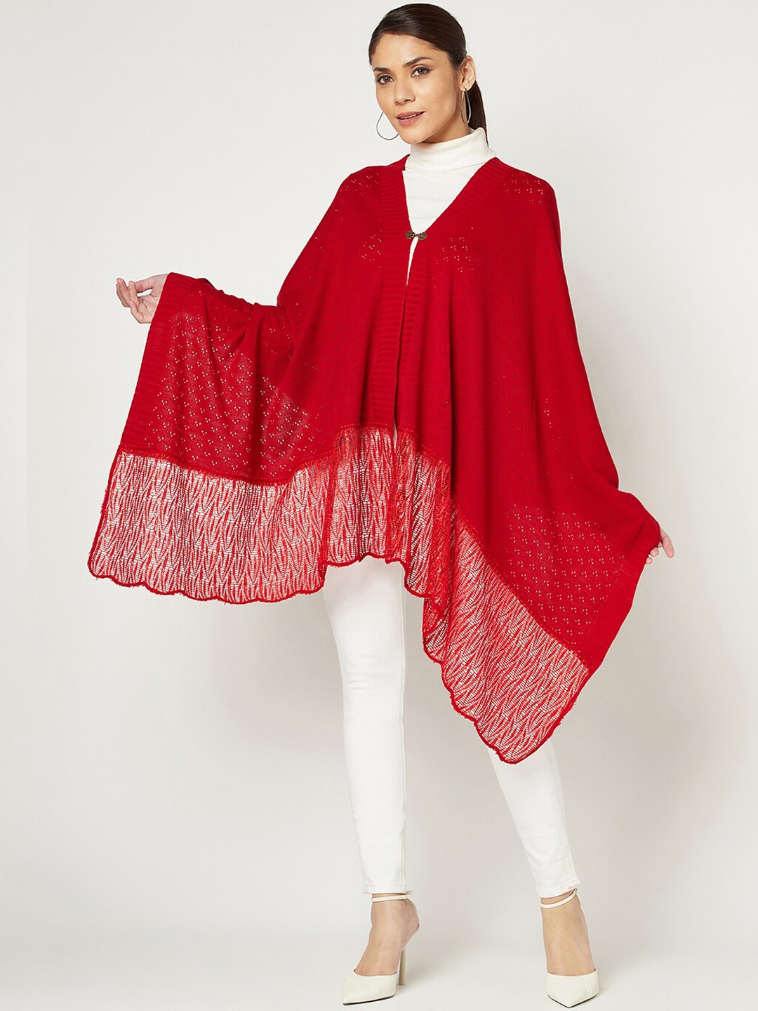 

Knitstudio Women Self-Design Knitted Shawl, Red