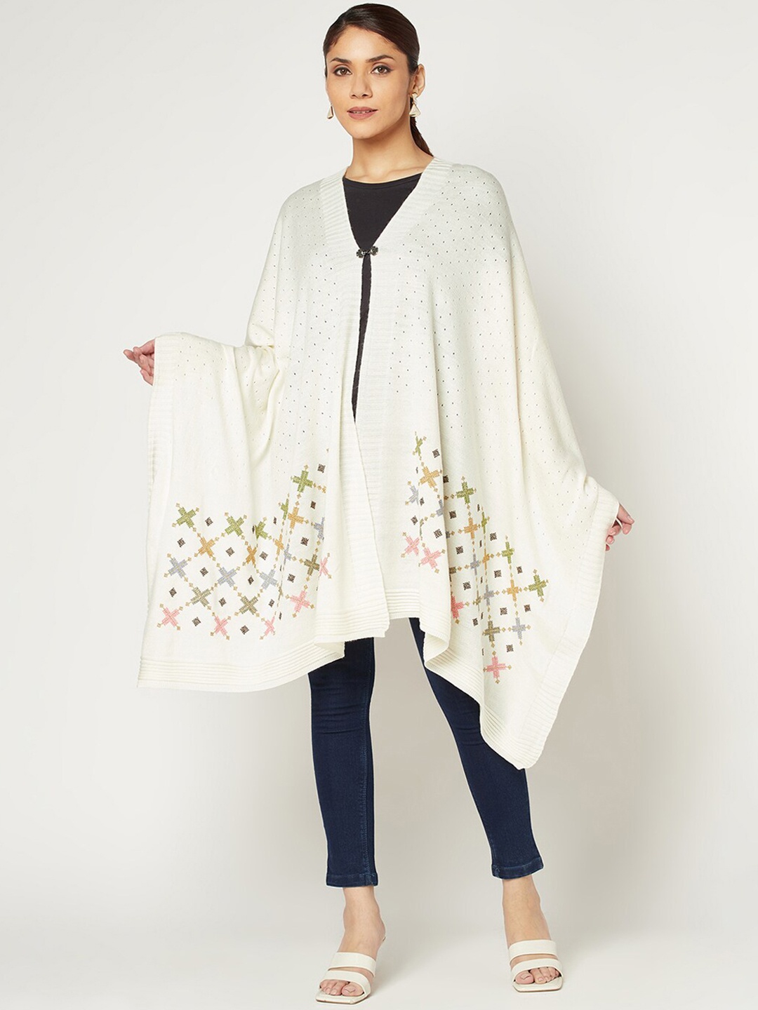 

Knitstudio Women Self-Design Knitted Shawl, White