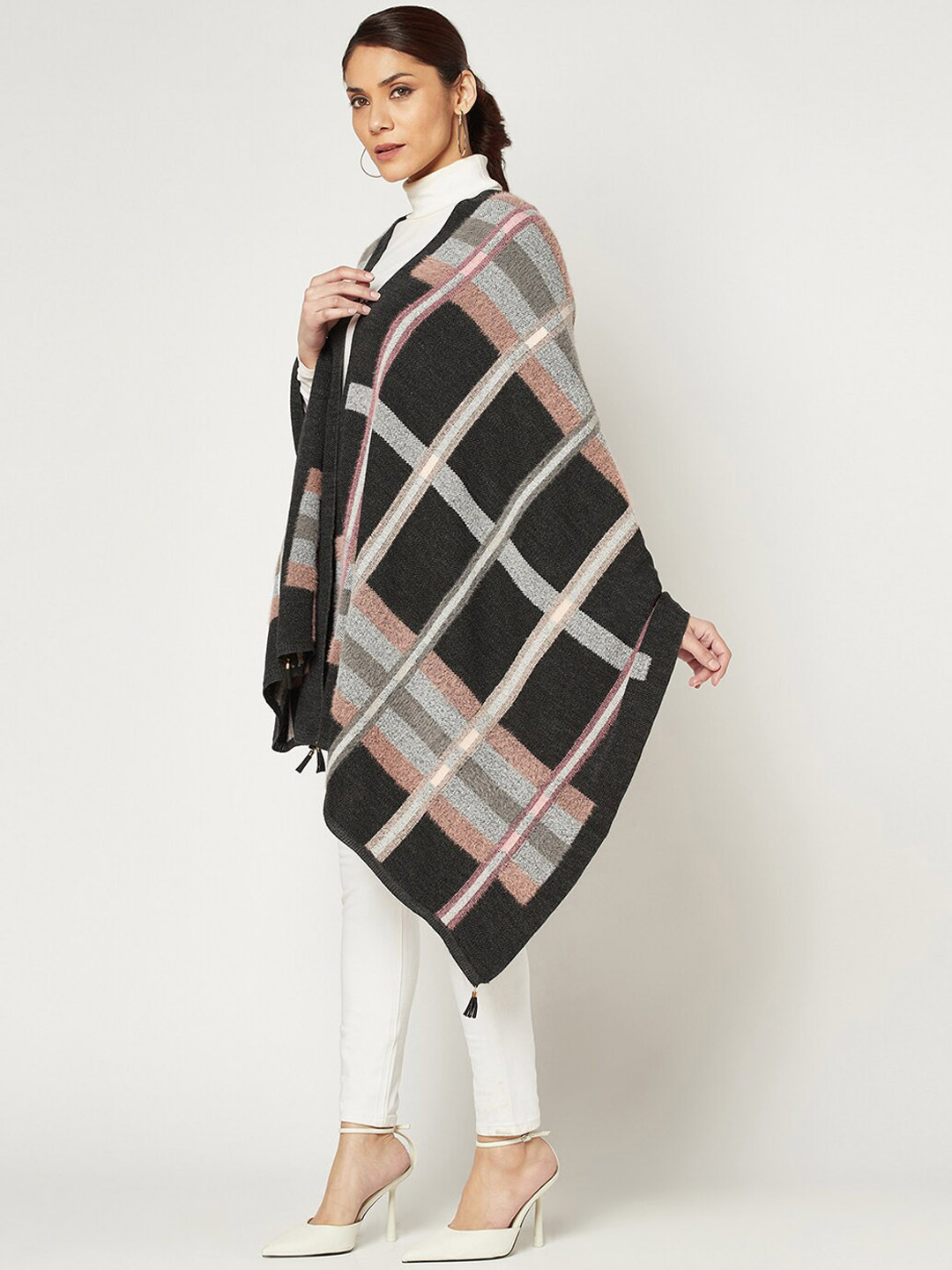 

Knitstudio Women Woven Design Shawl, Black