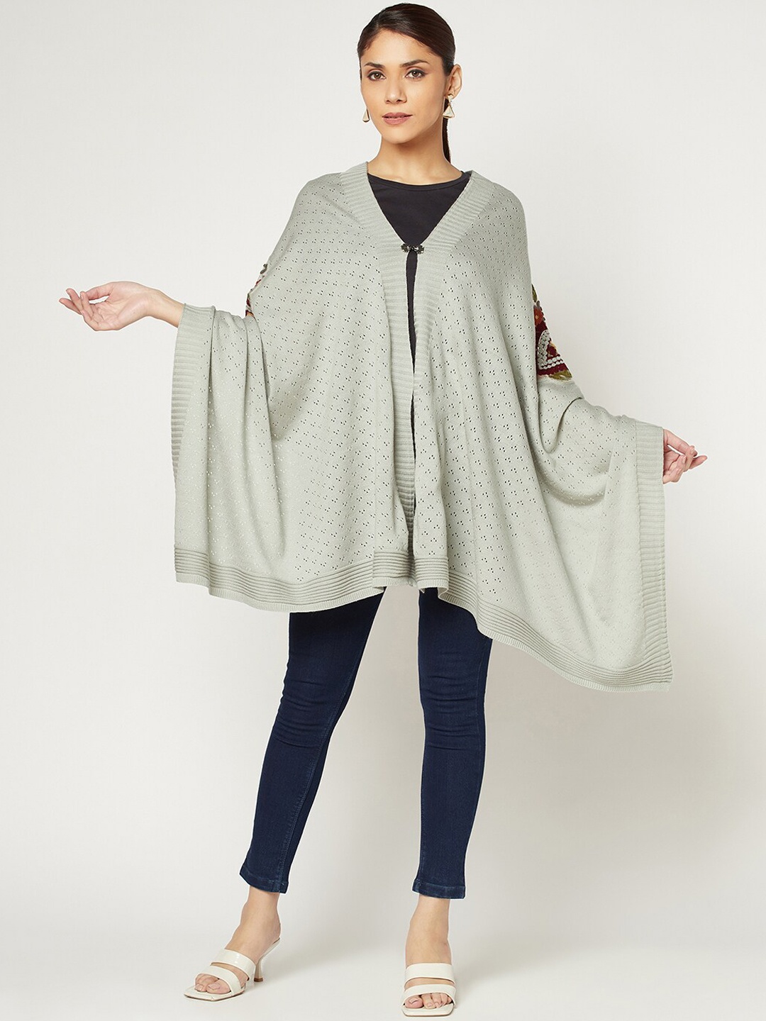 

Knitstudio Women Embroidered Shawl, Green