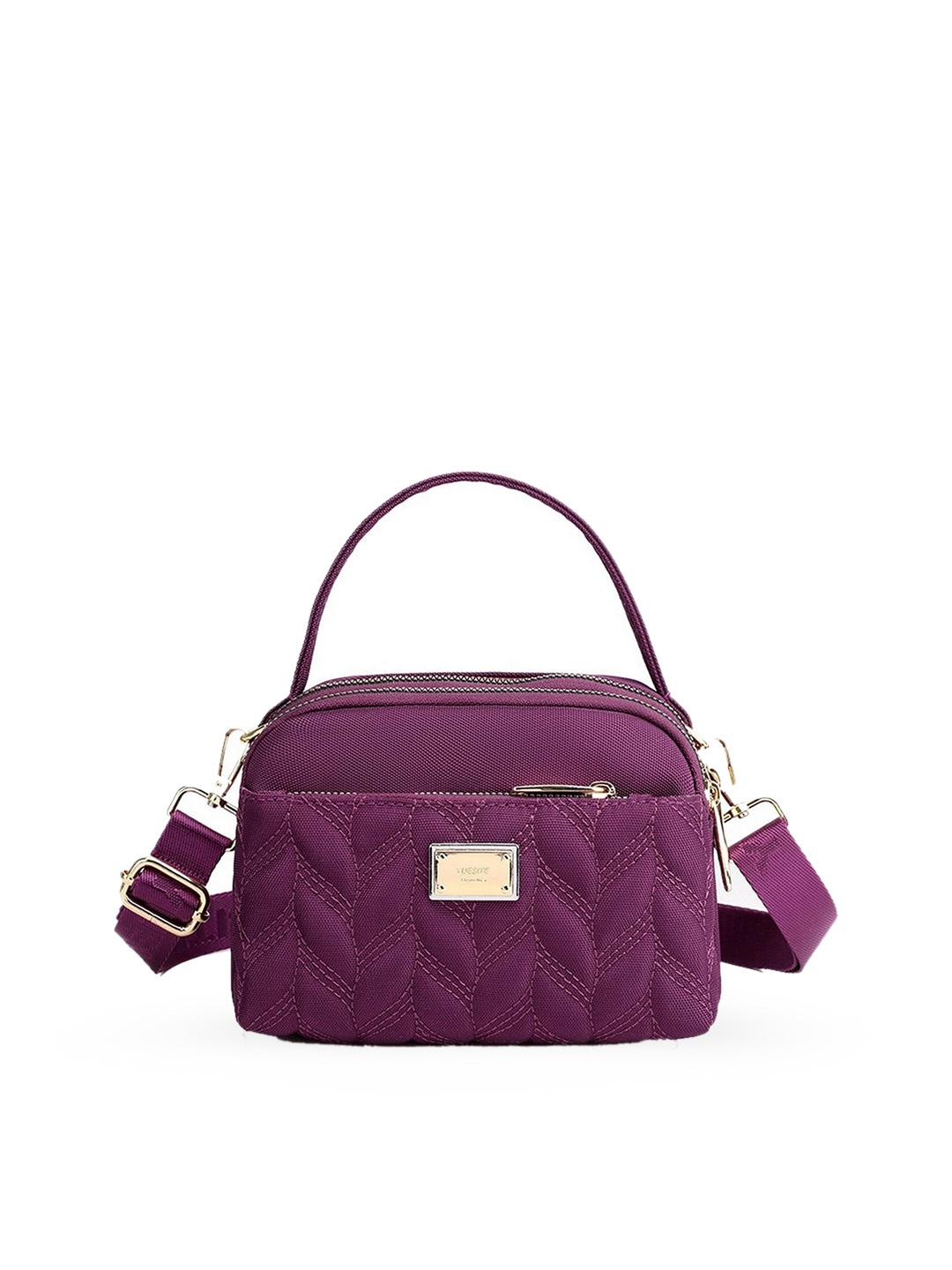 

Diva Dale Purple Textured Structured Handheld Bag with Quilted