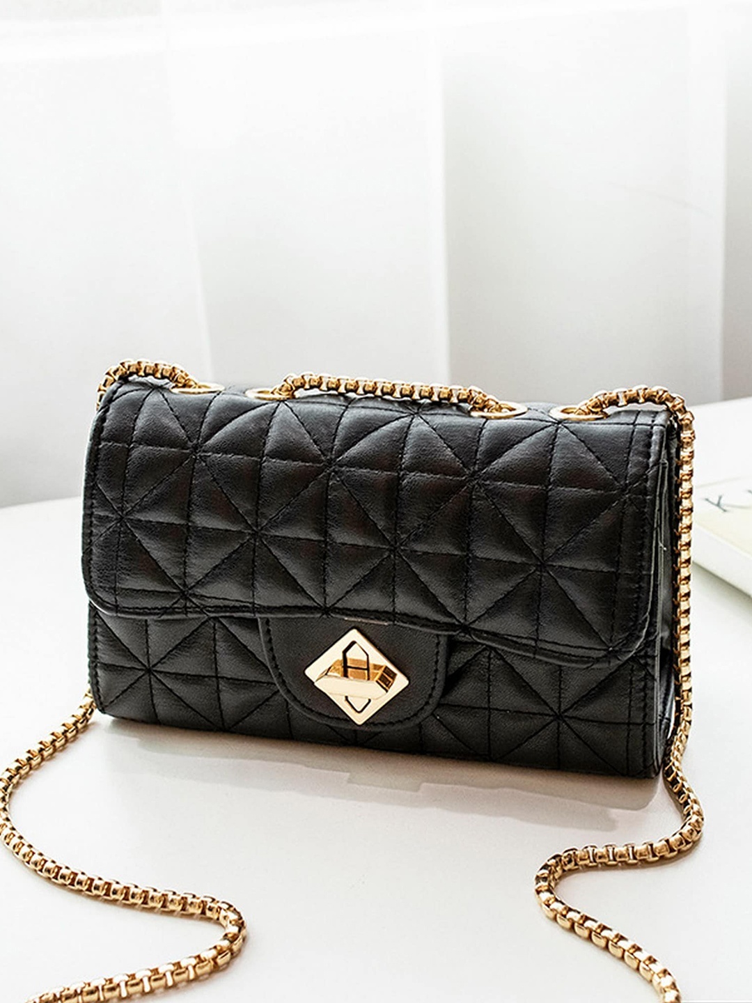 

Diva Dale Black PU Structured Satchel with Quilted