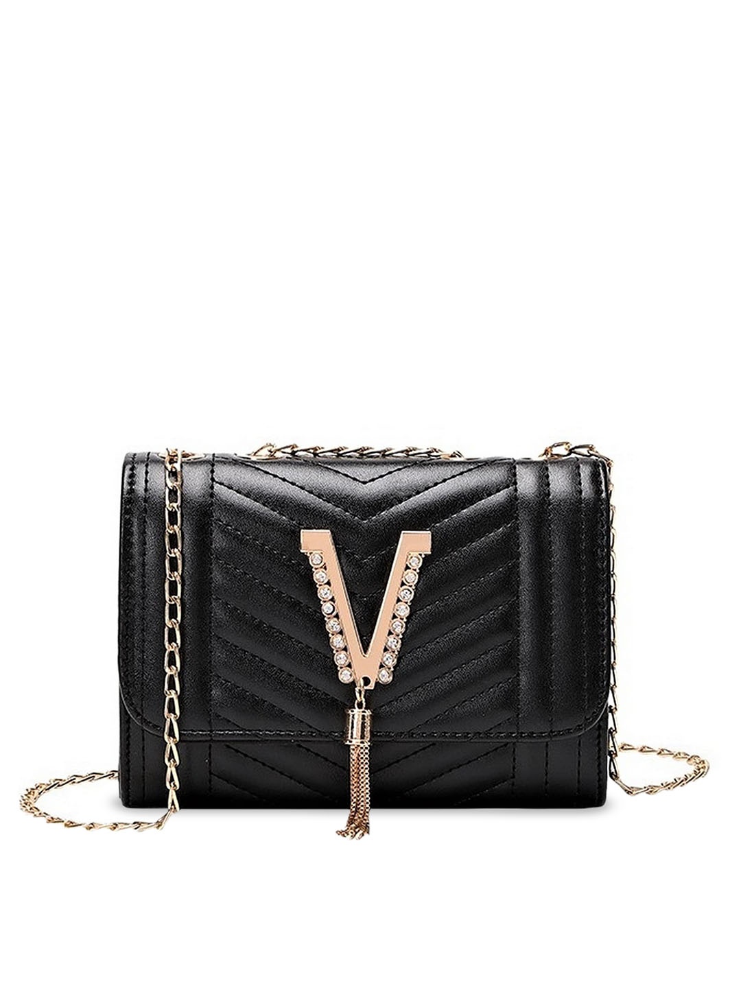 

Diva Dale Black Textured PU Structured Sling Bag