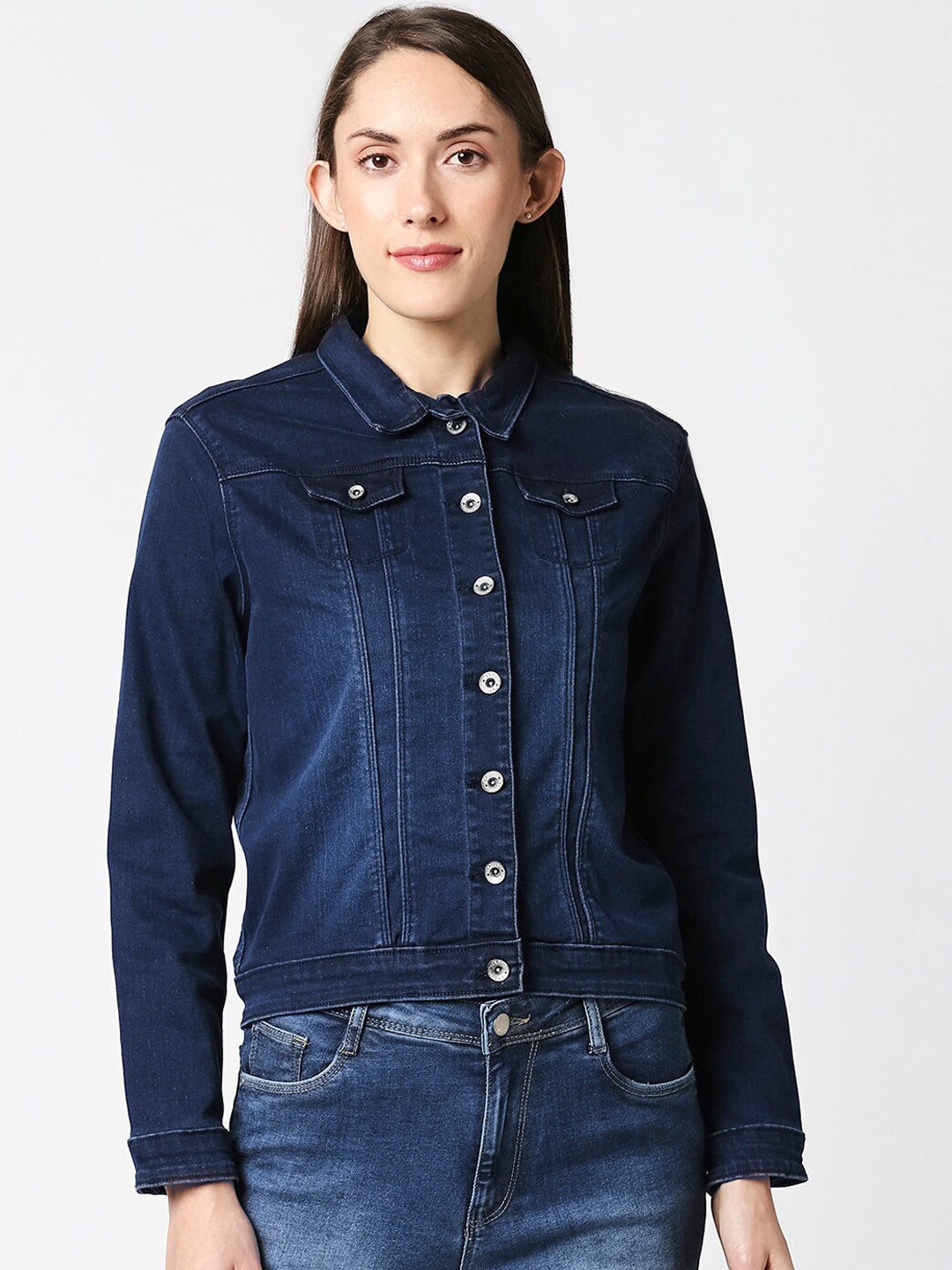 

Kraus Jeans Women Washed Crop Denim Jacket, Blue