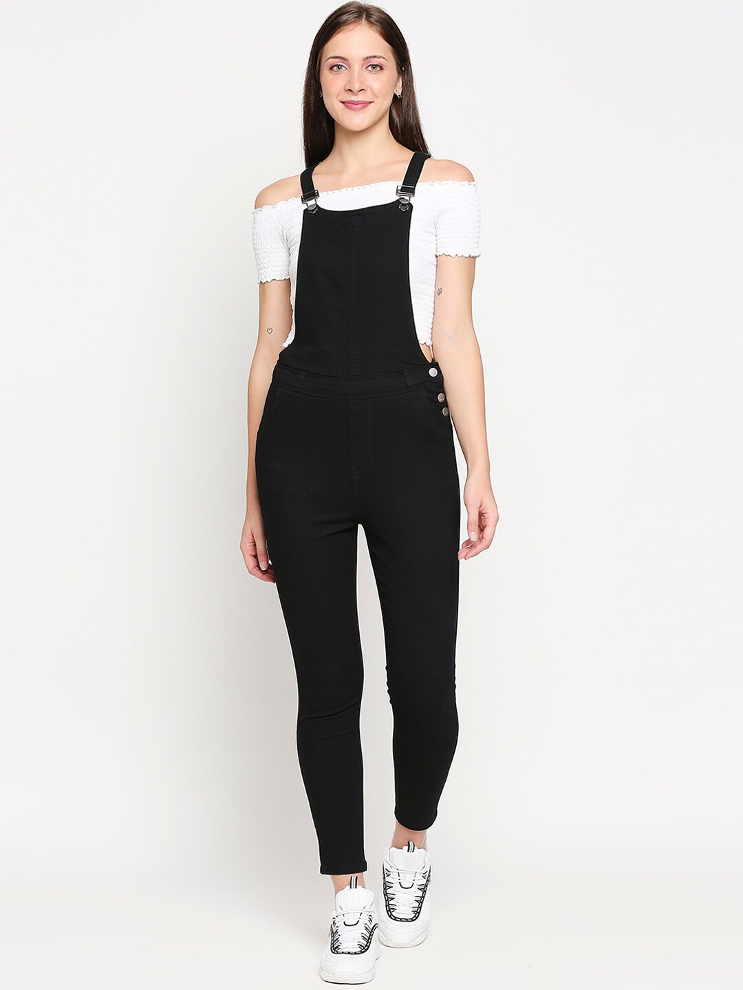 

Kraus Jeans Women Solid Denim Dungarees, Black