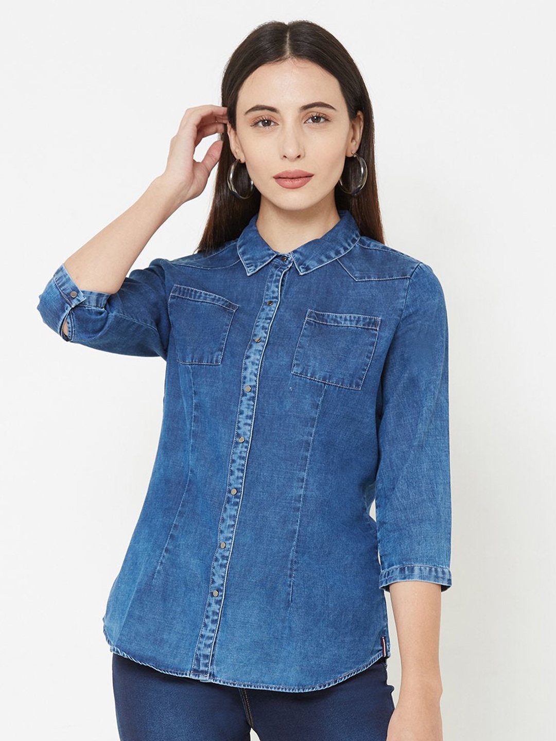 

Kraus Jeans Women Cotton Casual Shirt, Blue