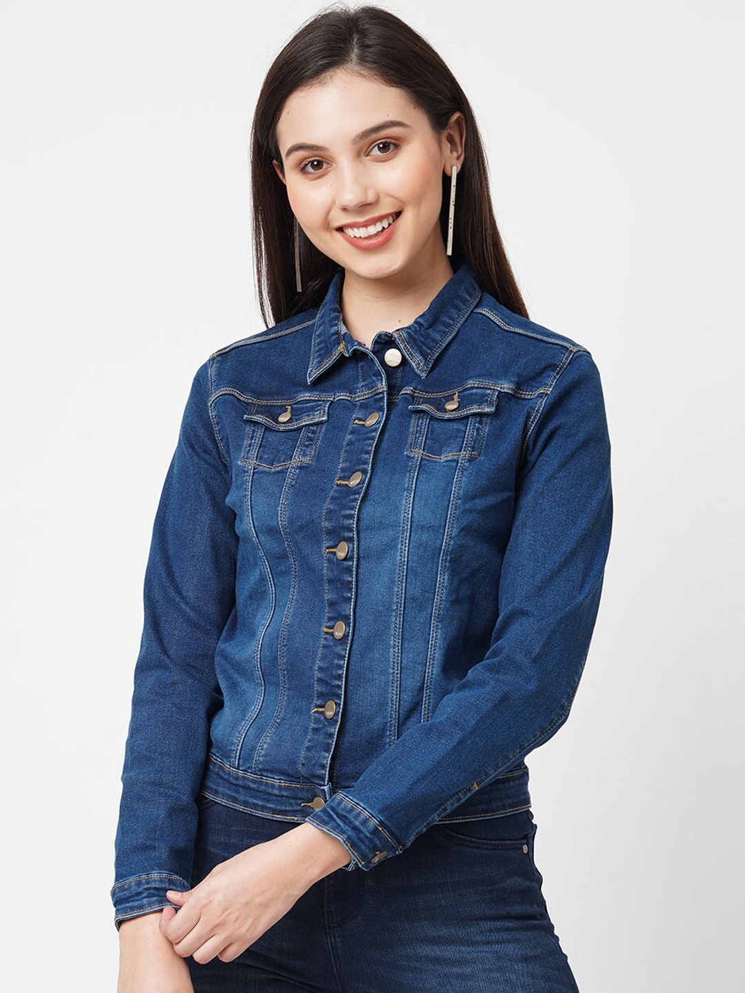 

Kraus Jeans Women Washed Crop Denim Jacket, Blue