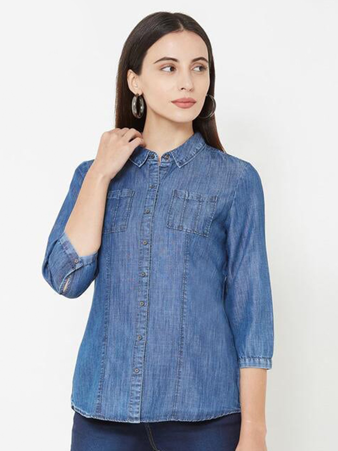 

Kraus Jeans Women Cotton Casual Shirt, Blue