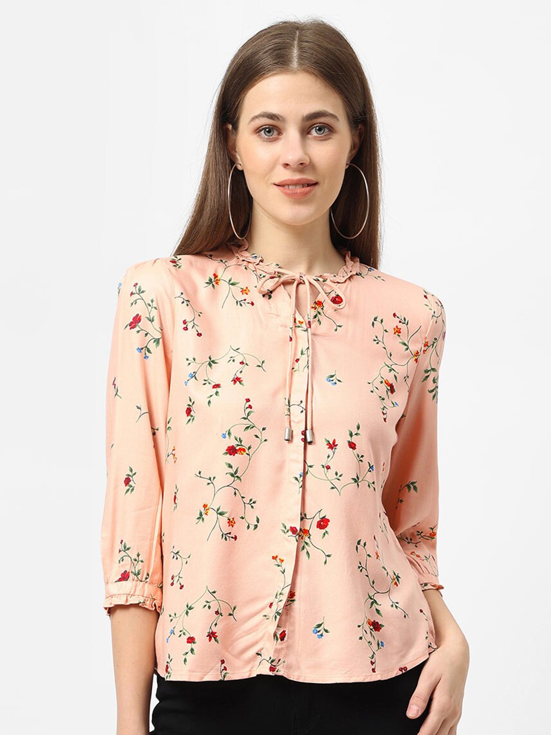 

Kraus Jeans Women Floral Printed Casual Shirt, Peach