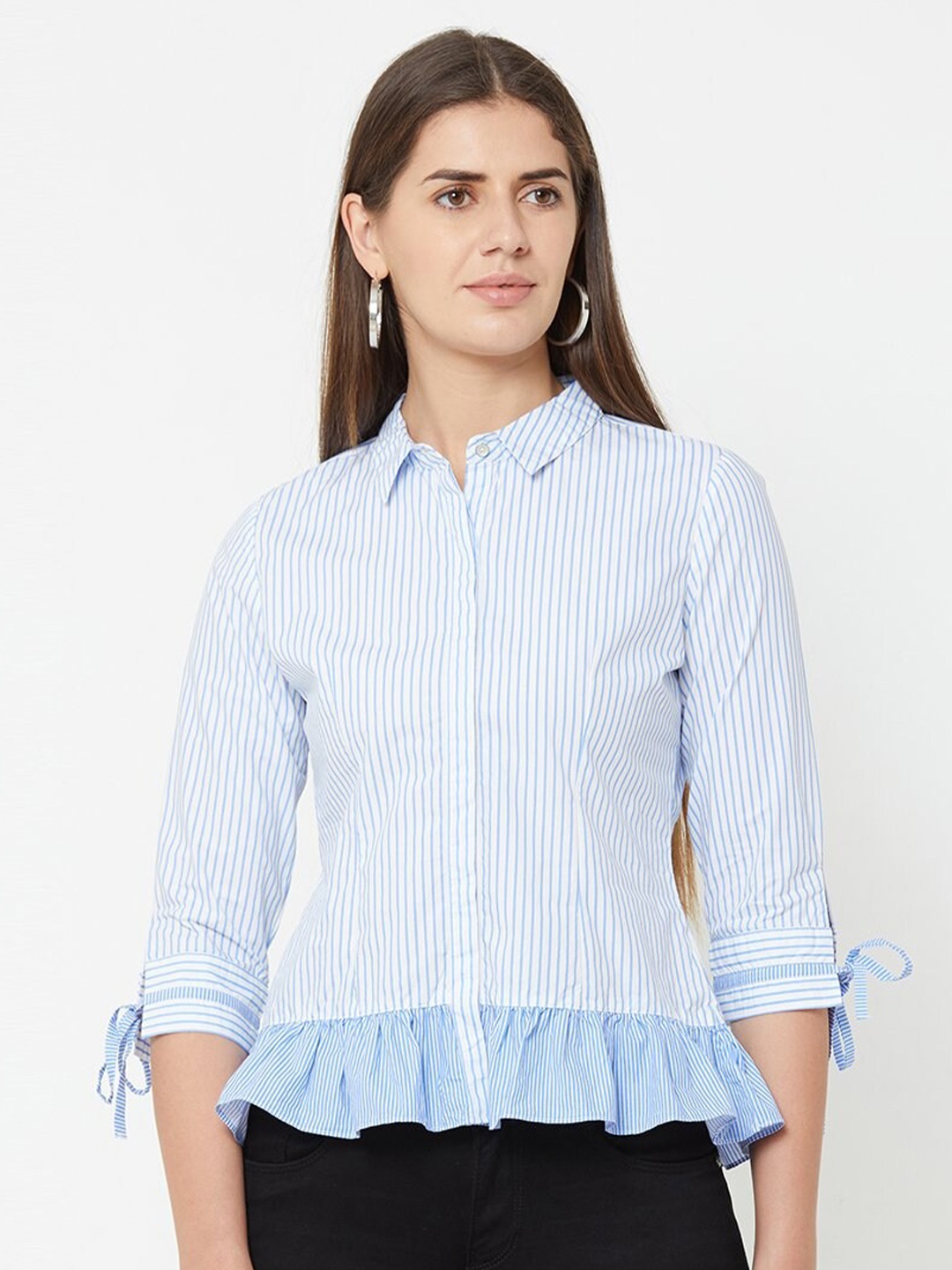 

Kraus Jeans Women Striped Cotton Casual Shirt, Blue