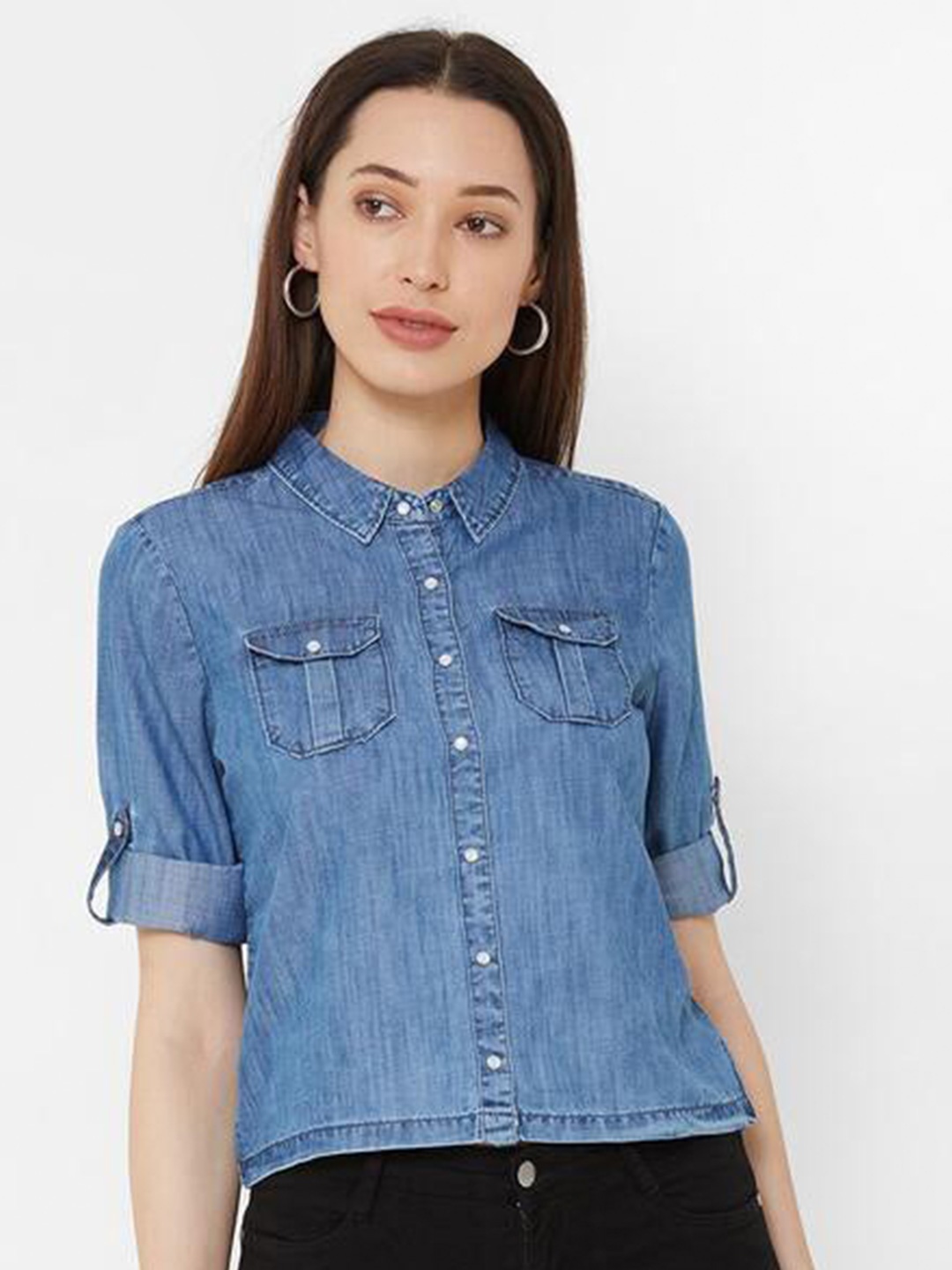 

Kraus Jeans Women Cotton Casual Shirt, Blue