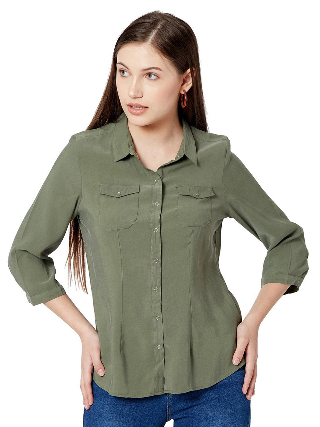 

Kraus Jeans Women Cotton Casual Shirt, Olive