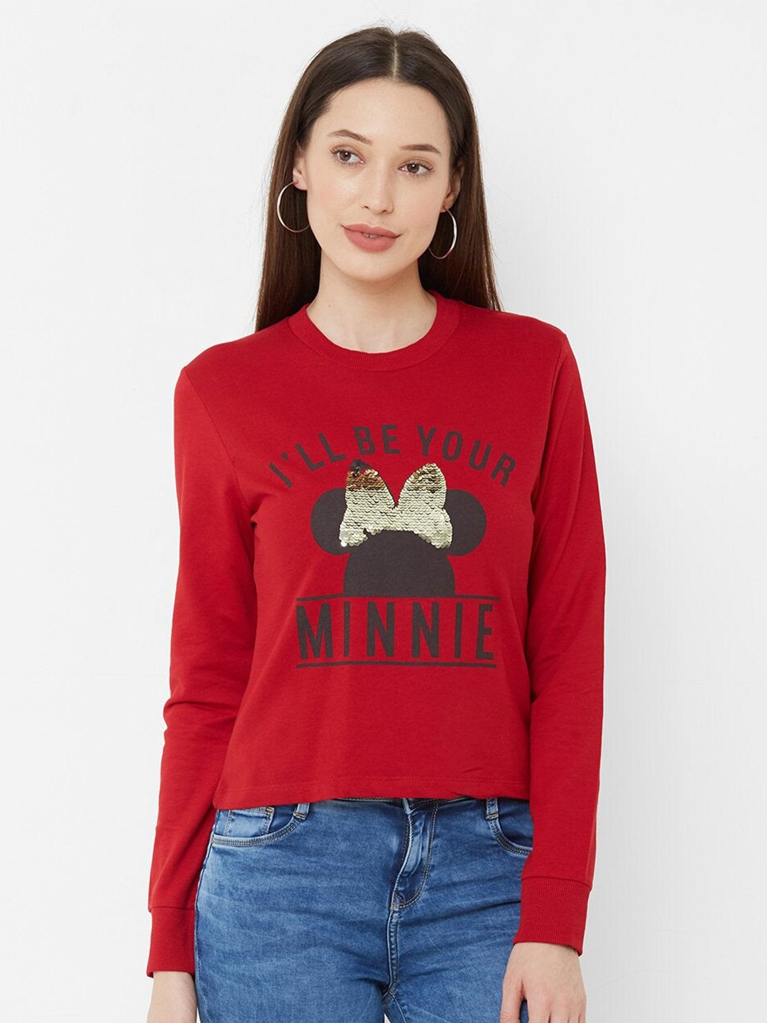 

Kraus Jeans Women Typography Printed Round Neck Cotton T-shirt, Red