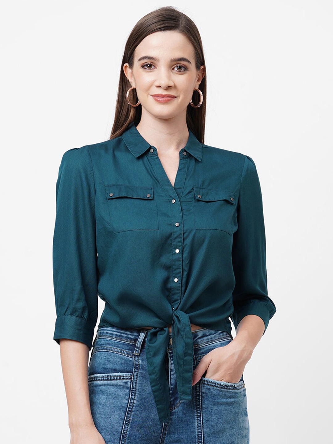 

Kraus Jeans Women Cotton Casual Shirt, Teal