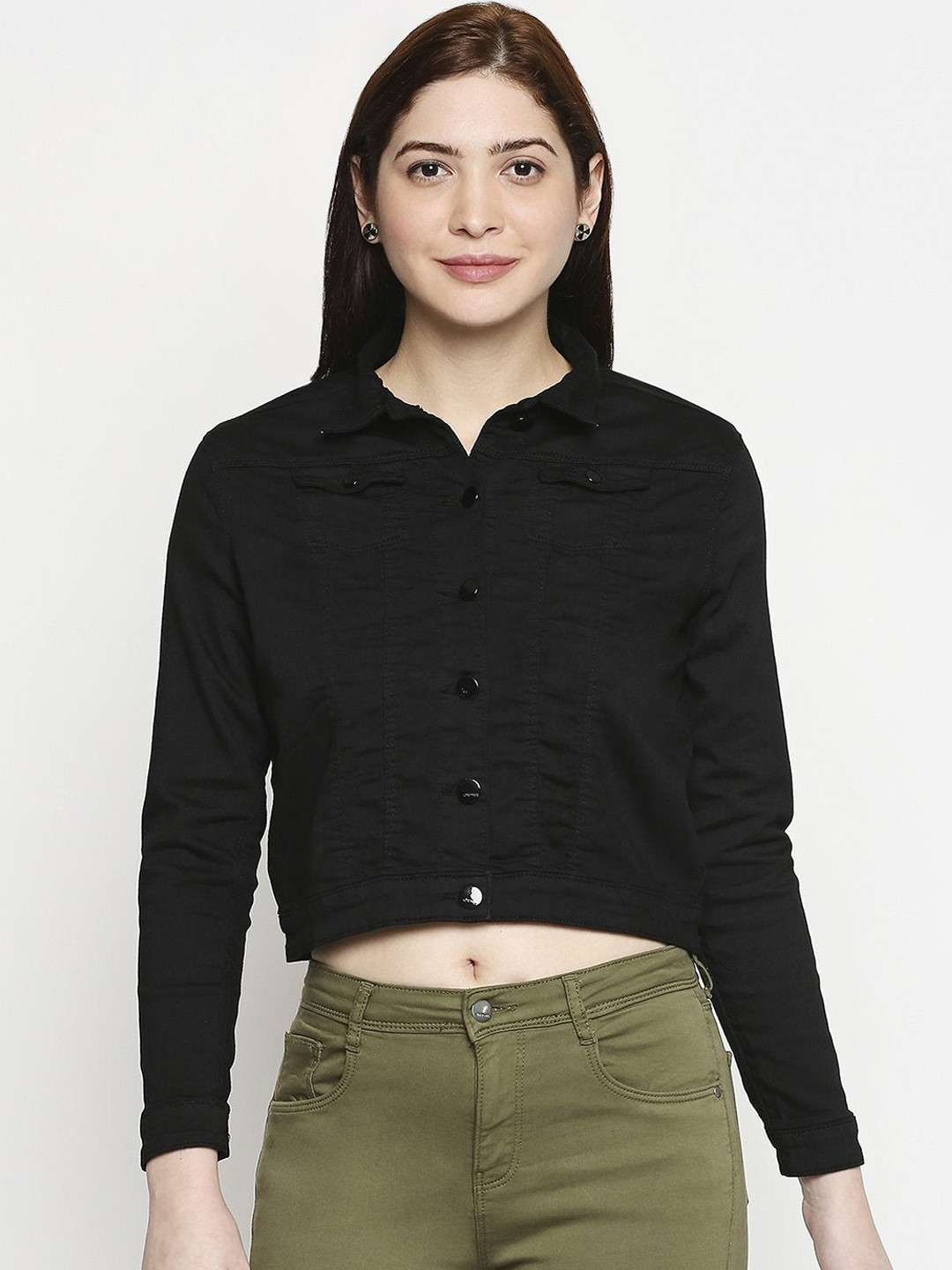 

Kraus Jeans Women Crop Denim Jacket, Black