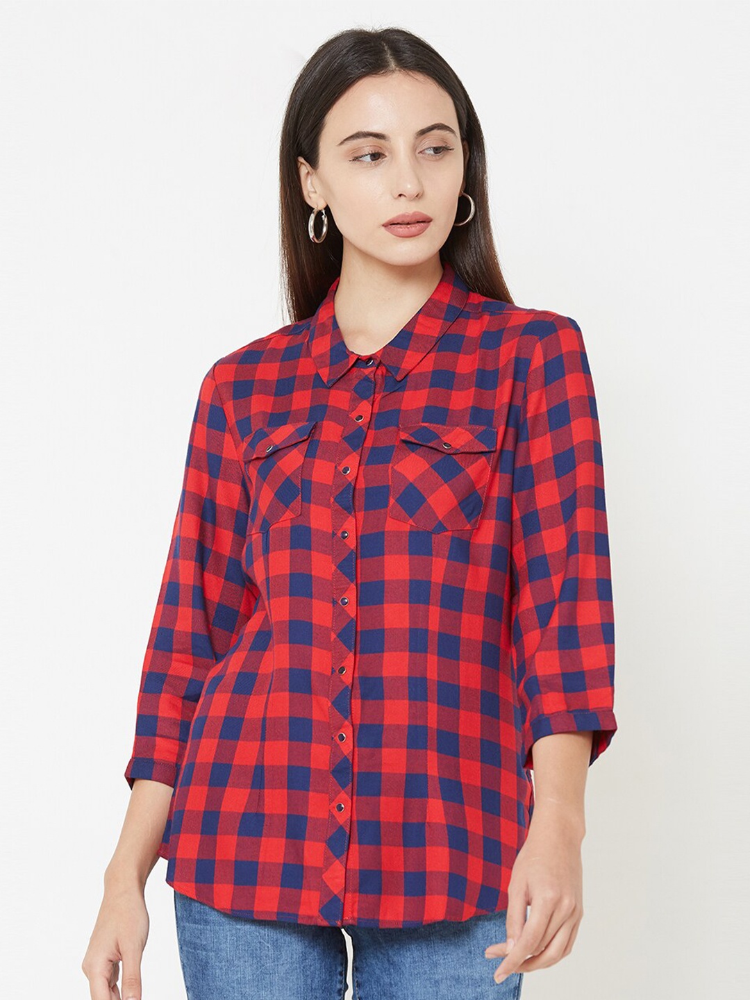 

Kraus Jeans Women Buffalo Checks Casual Shirt, Navy blue