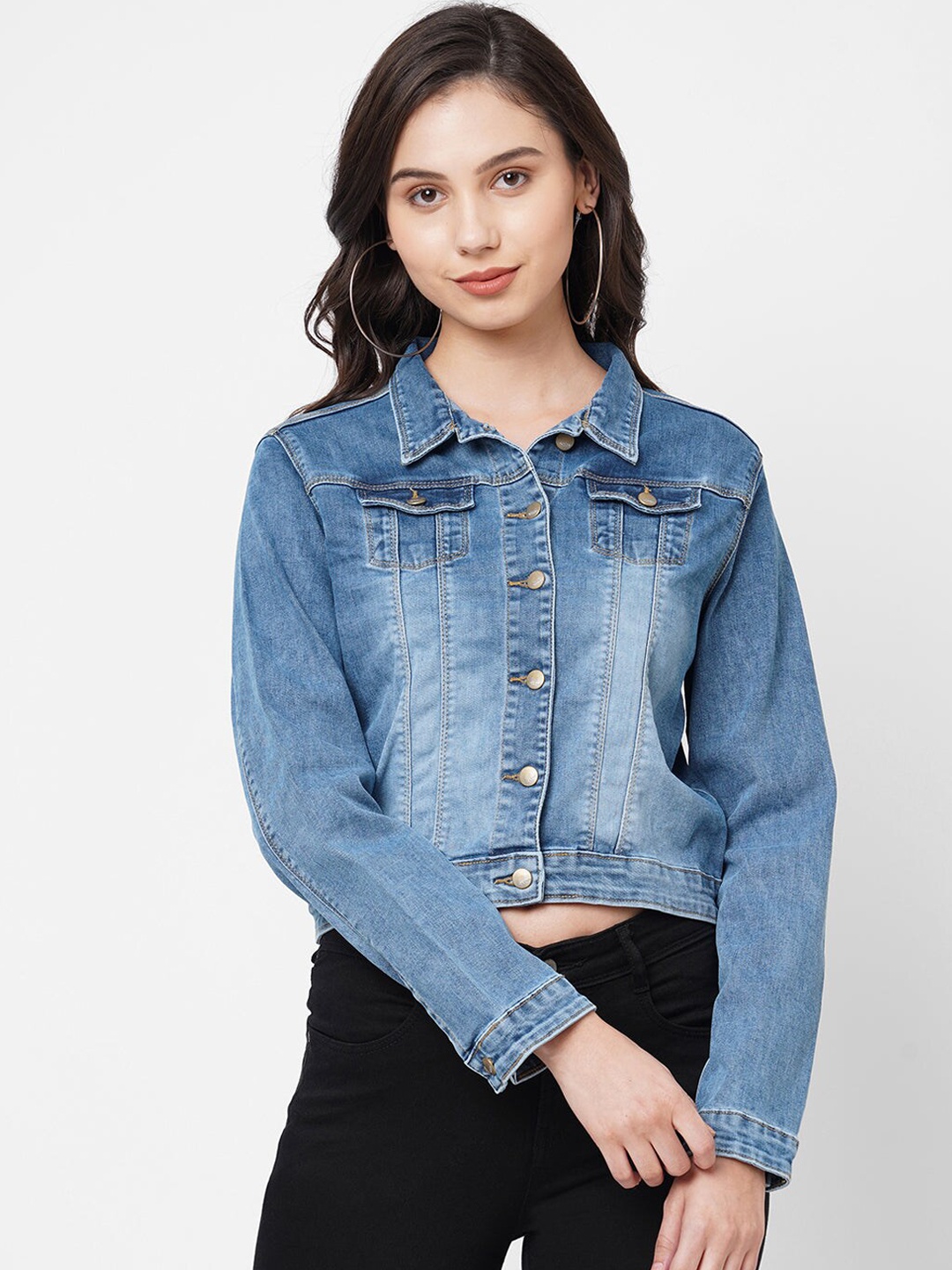 

Kraus Jeans Women Washed Crop Denim Jacket, Blue