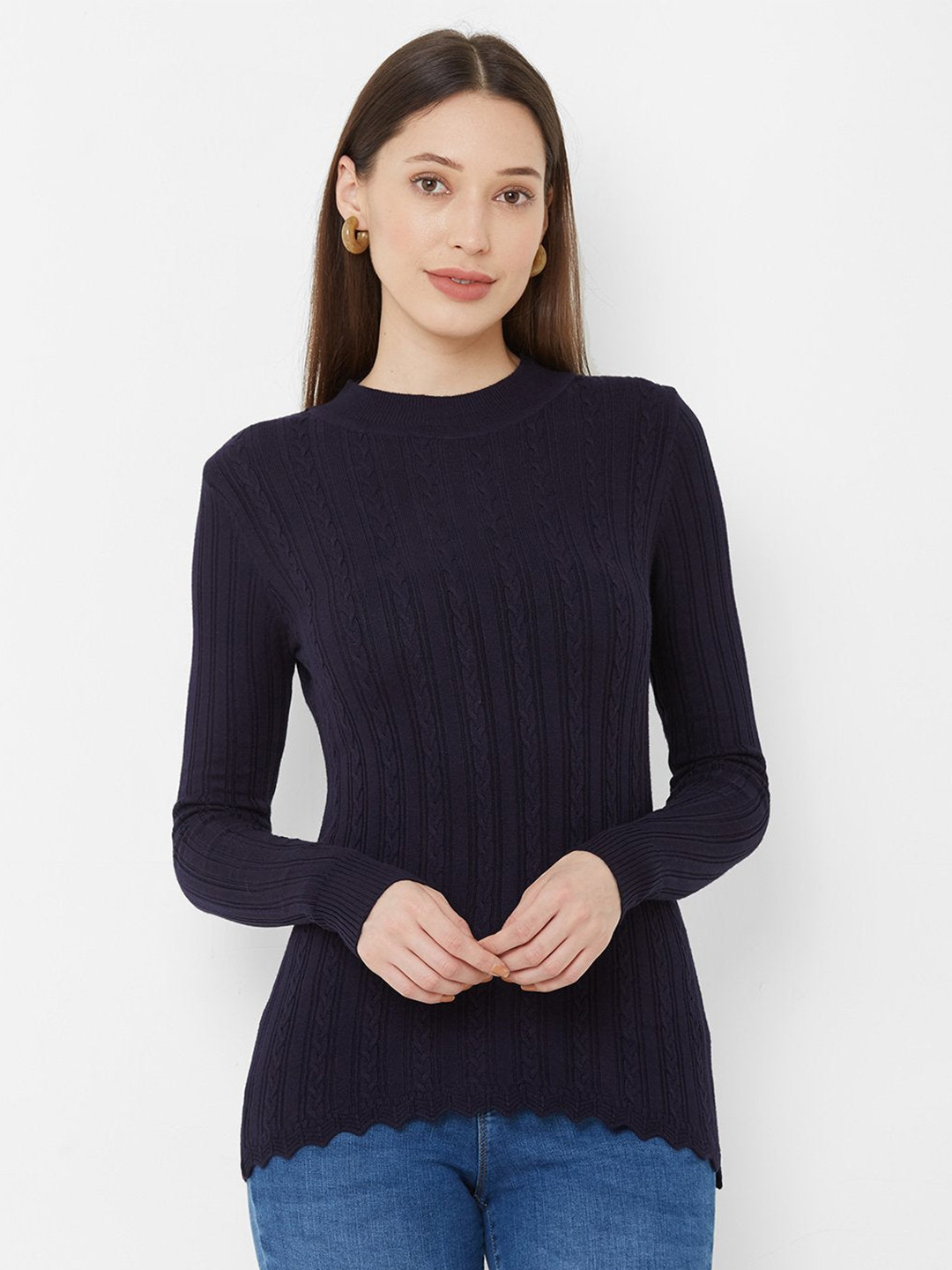 

Kraus Jeans Women Cable Knit Pullover, Navy blue