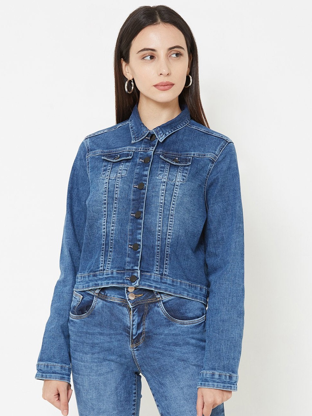 

Kraus Jeans Women Washed Crop Denim Jacket, Blue