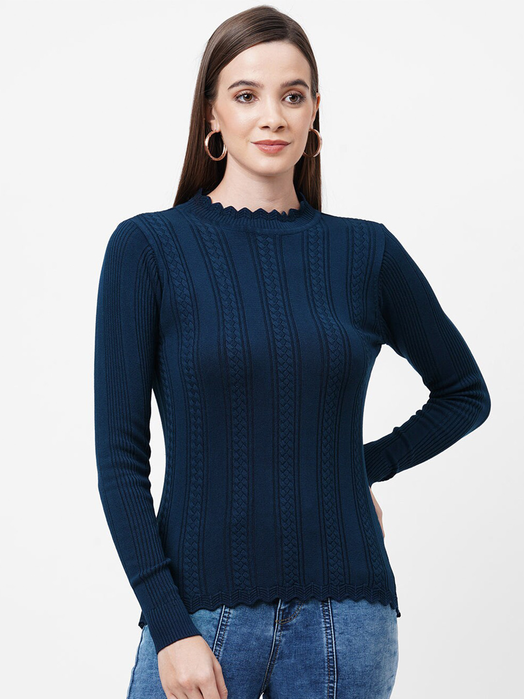 

Kraus Jeans Women Cable Knit Pullover, Blue