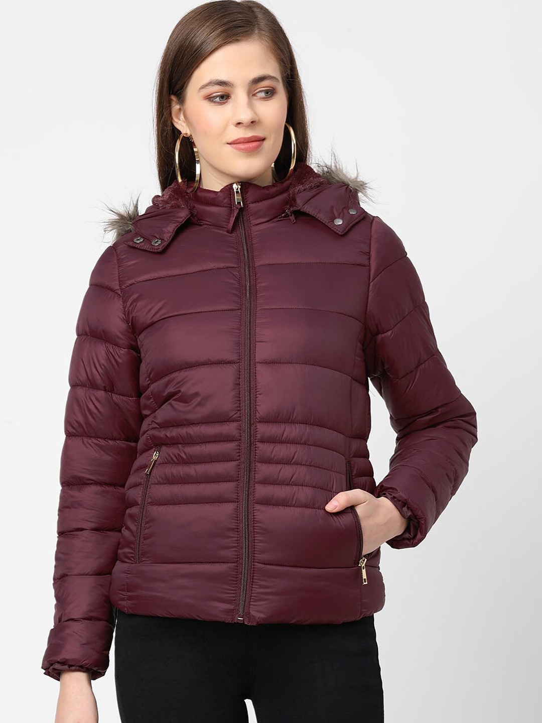 

Kraus Jeans Women Puffer Jacket, Maroon