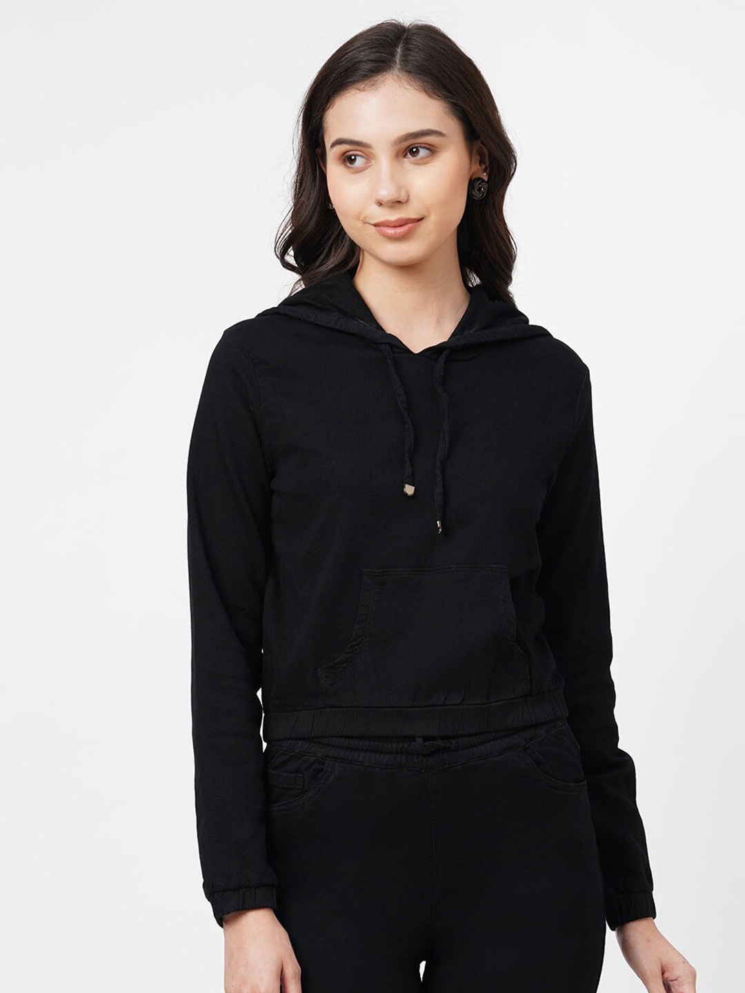 

Kraus Jeans Women Black Crop Hooded Sweatshirt