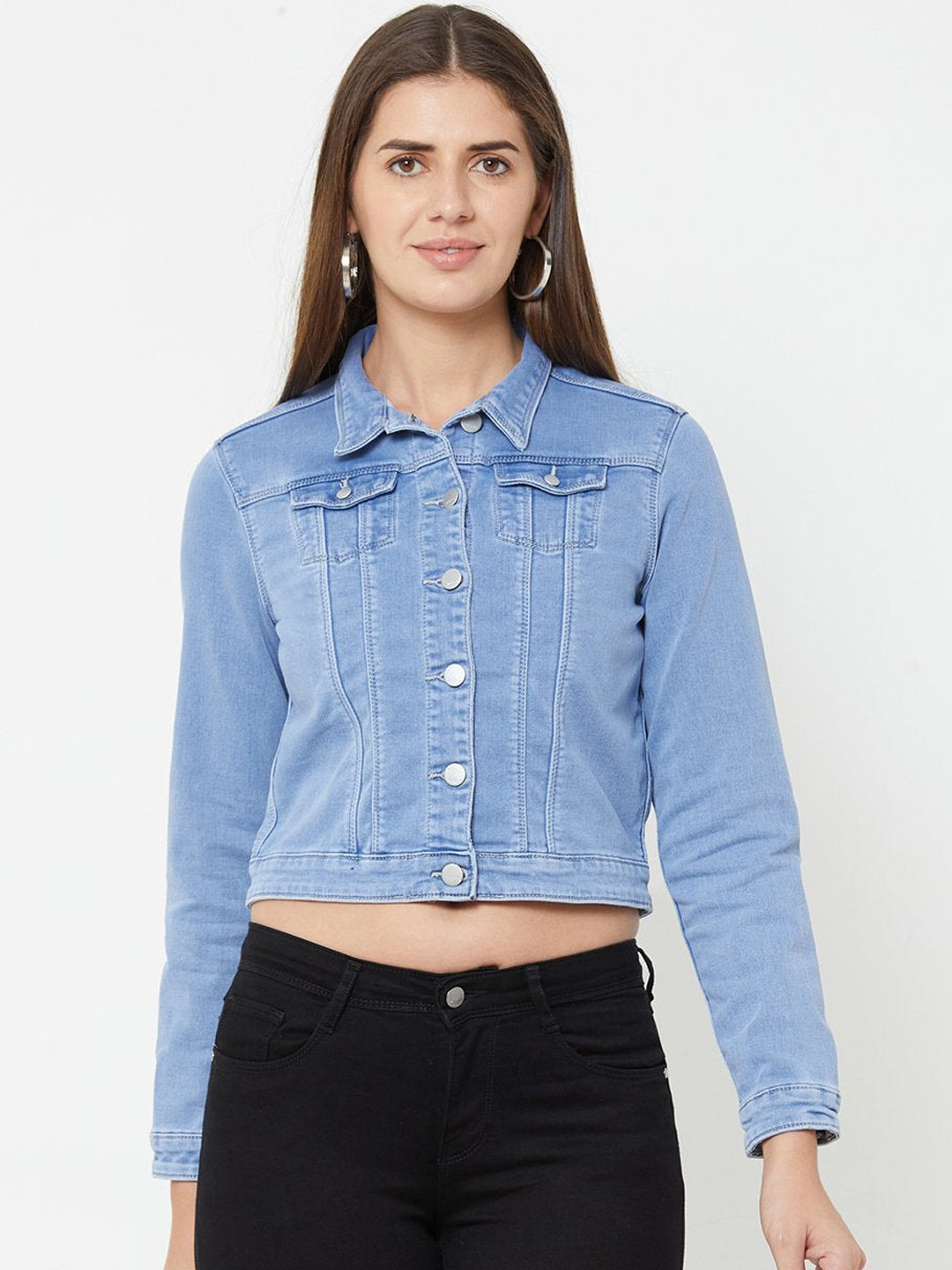 

Kraus Jeans Women Washed Crop Denim Jacket, Blue