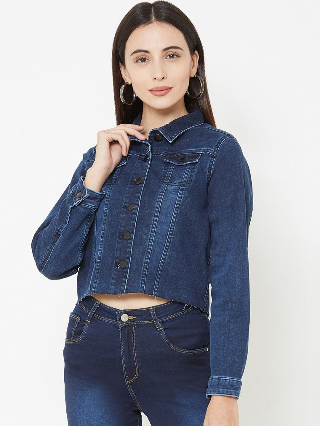 

Kraus Jeans Women Washed Crop Denim Jacket, Blue