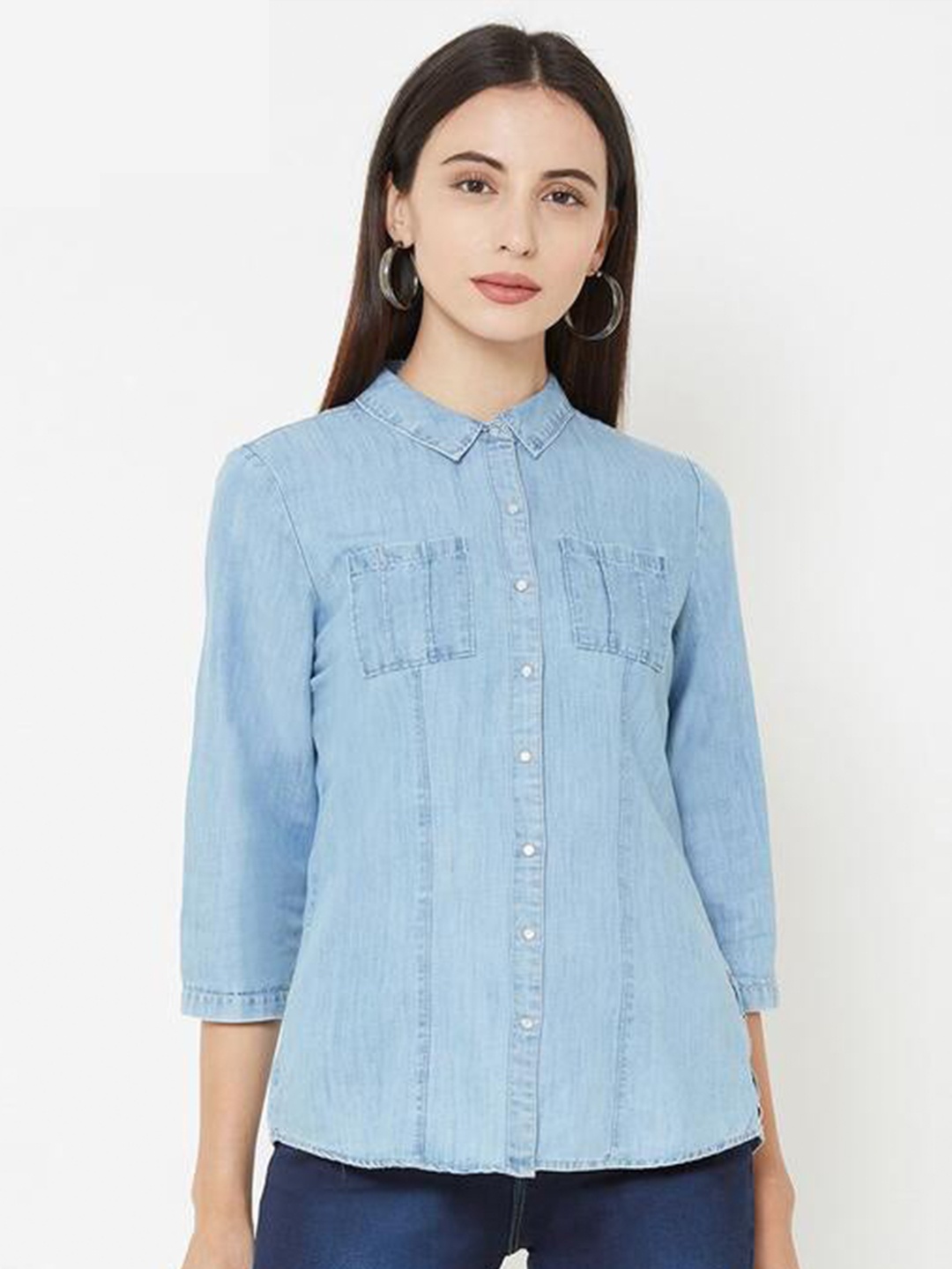 

Kraus Jeans Women Cotton Casual Shirt, Blue