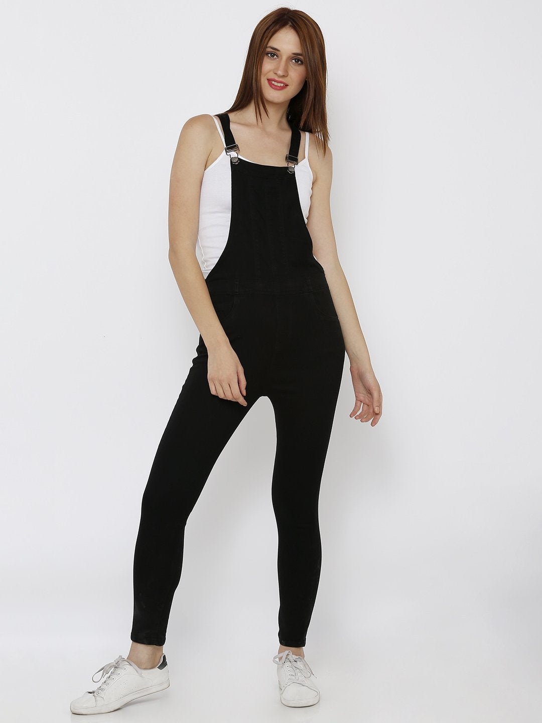 

Kraus Jeans Women Solid Cotton Slim Fit Dungarees, Black