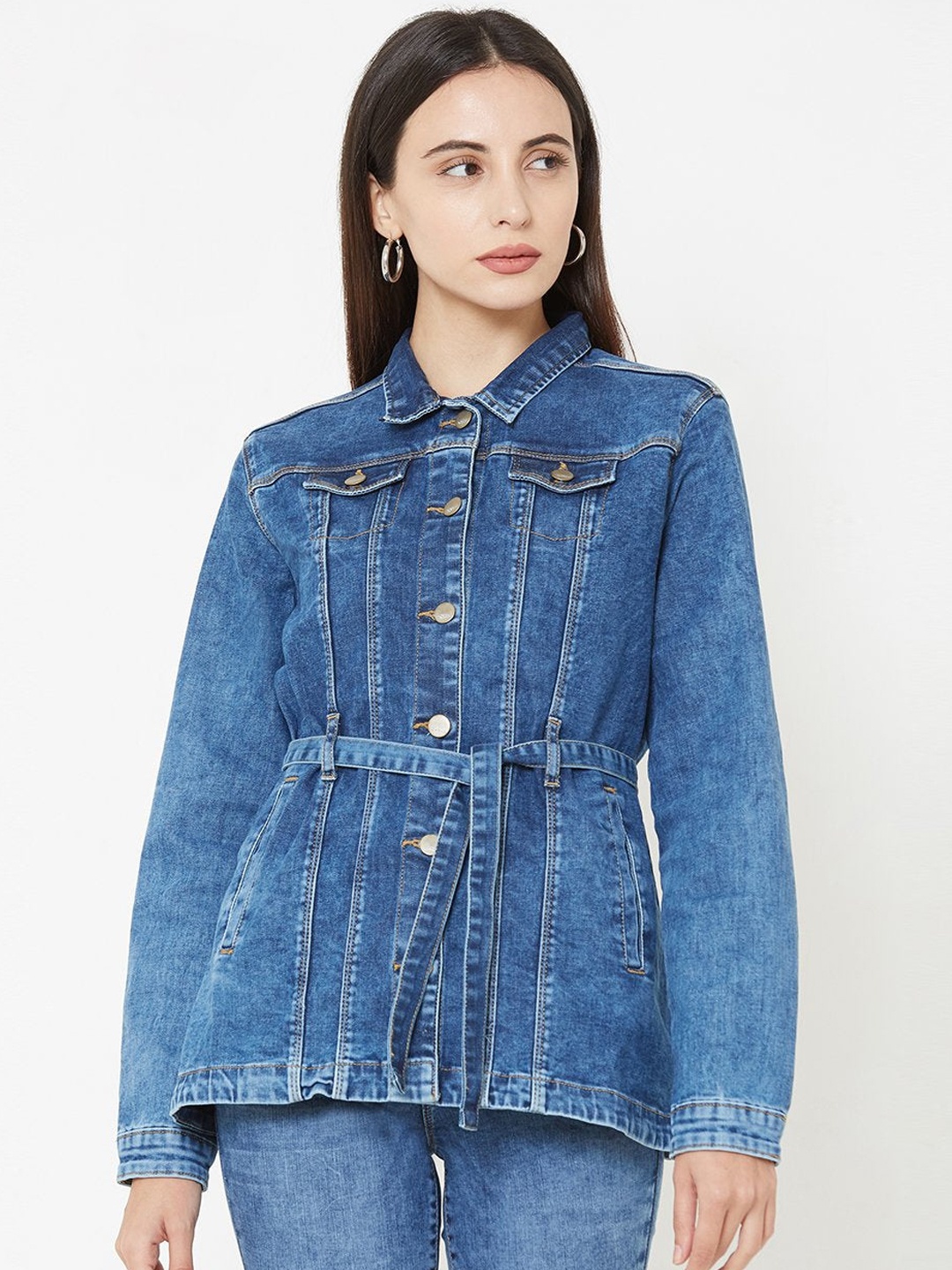

Kraus Jeans Women Blue Washed Cotton Longline Denim Jacket