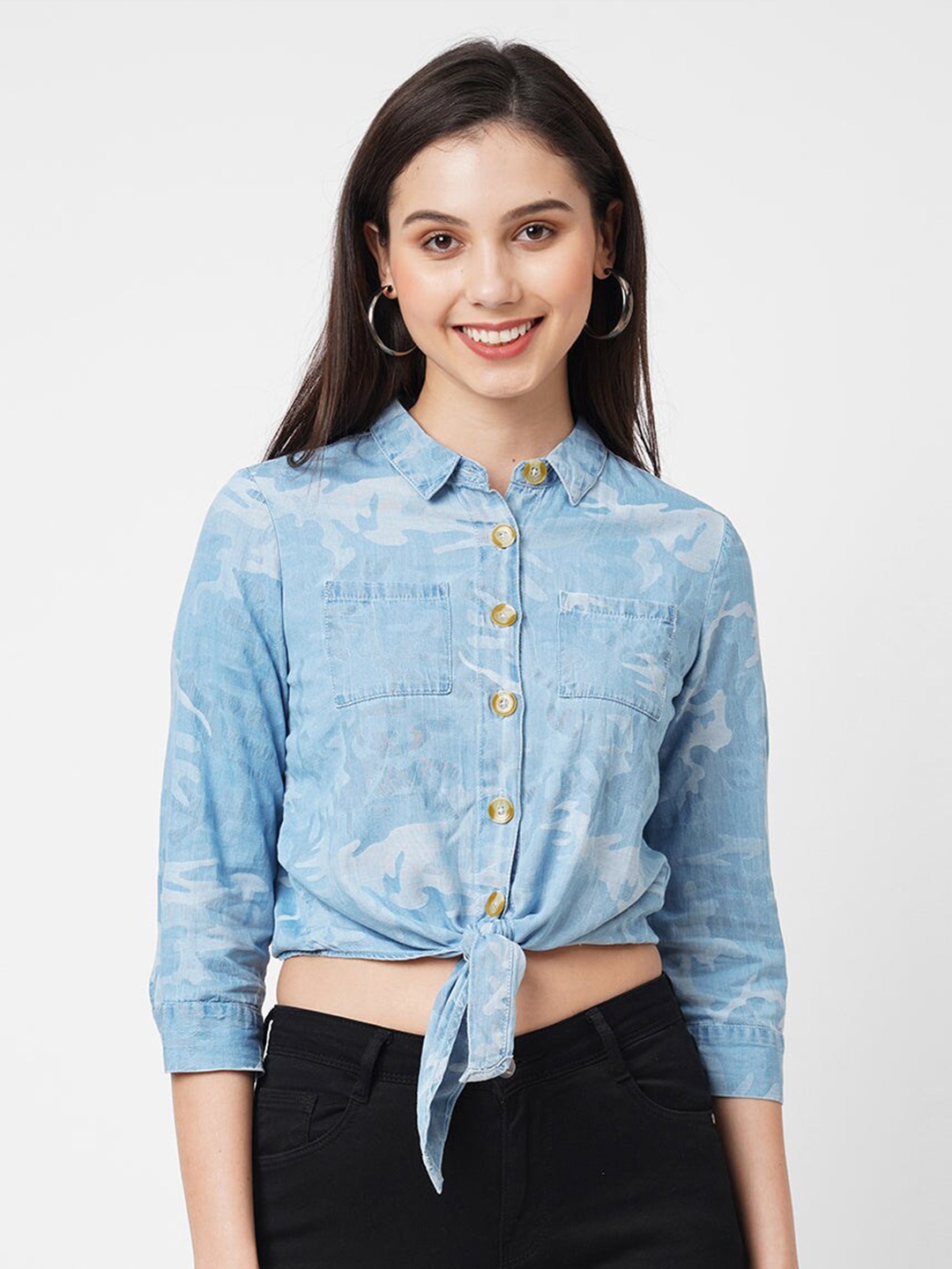 

Kraus Jeans Women Printed Cotton Casual Shirt, Blue