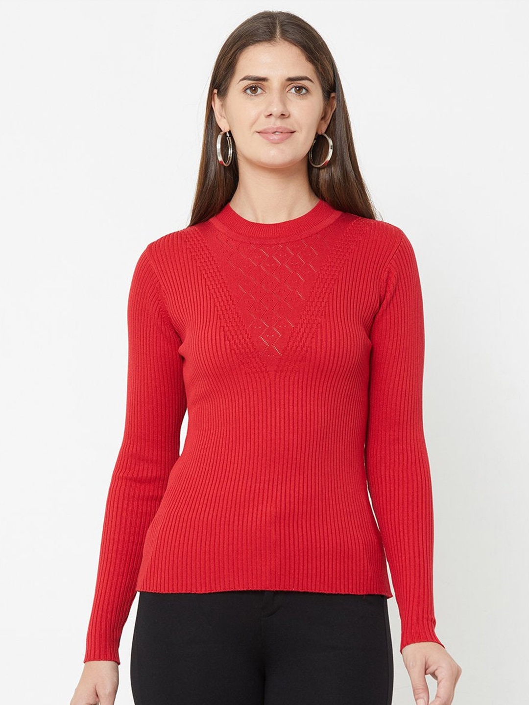 

Kraus Jeans Women Cable Knit Pullover, Red
