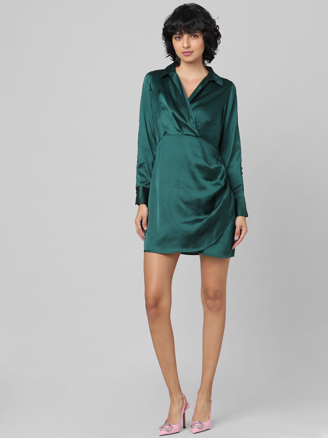 

ONLY Pleated Wrap Dress, Green