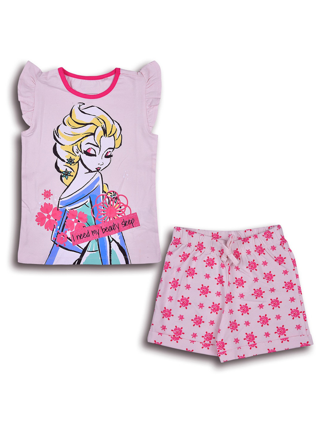 

Wish Karo Kids Printed Cotton T-shirt with Shorts Clothing Set, Pink