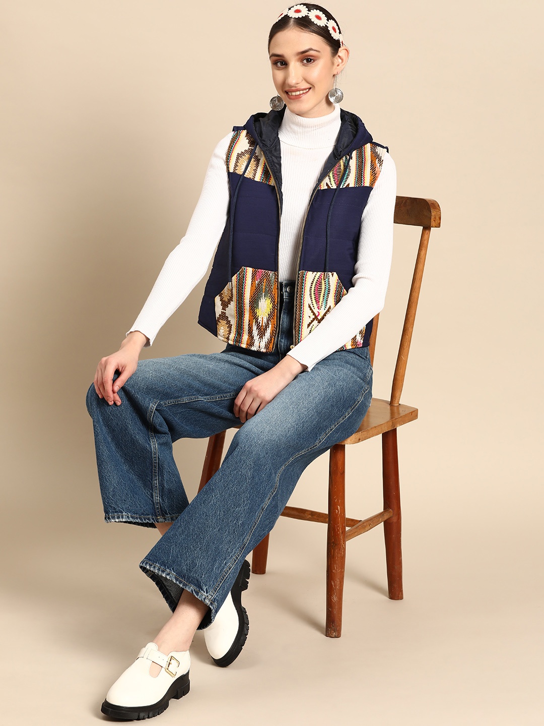 

Sangria Women Patchwork Hooded Padded Jacket, Blue