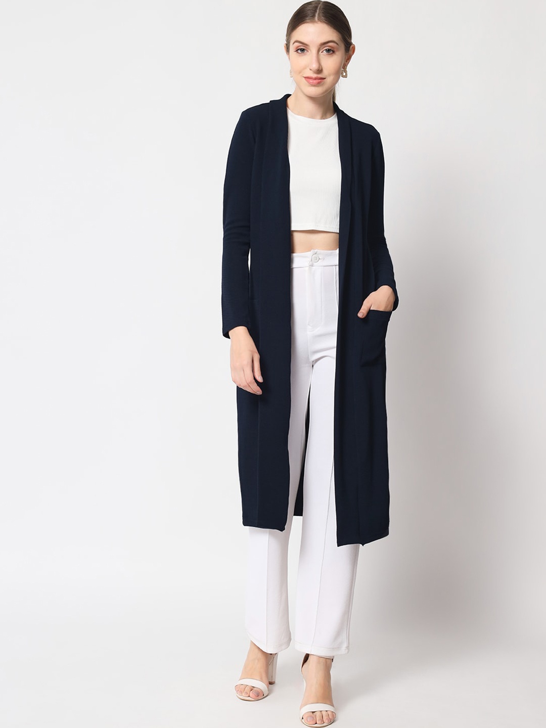 

Orchid Blues Women Longline Shrug, Navy blue