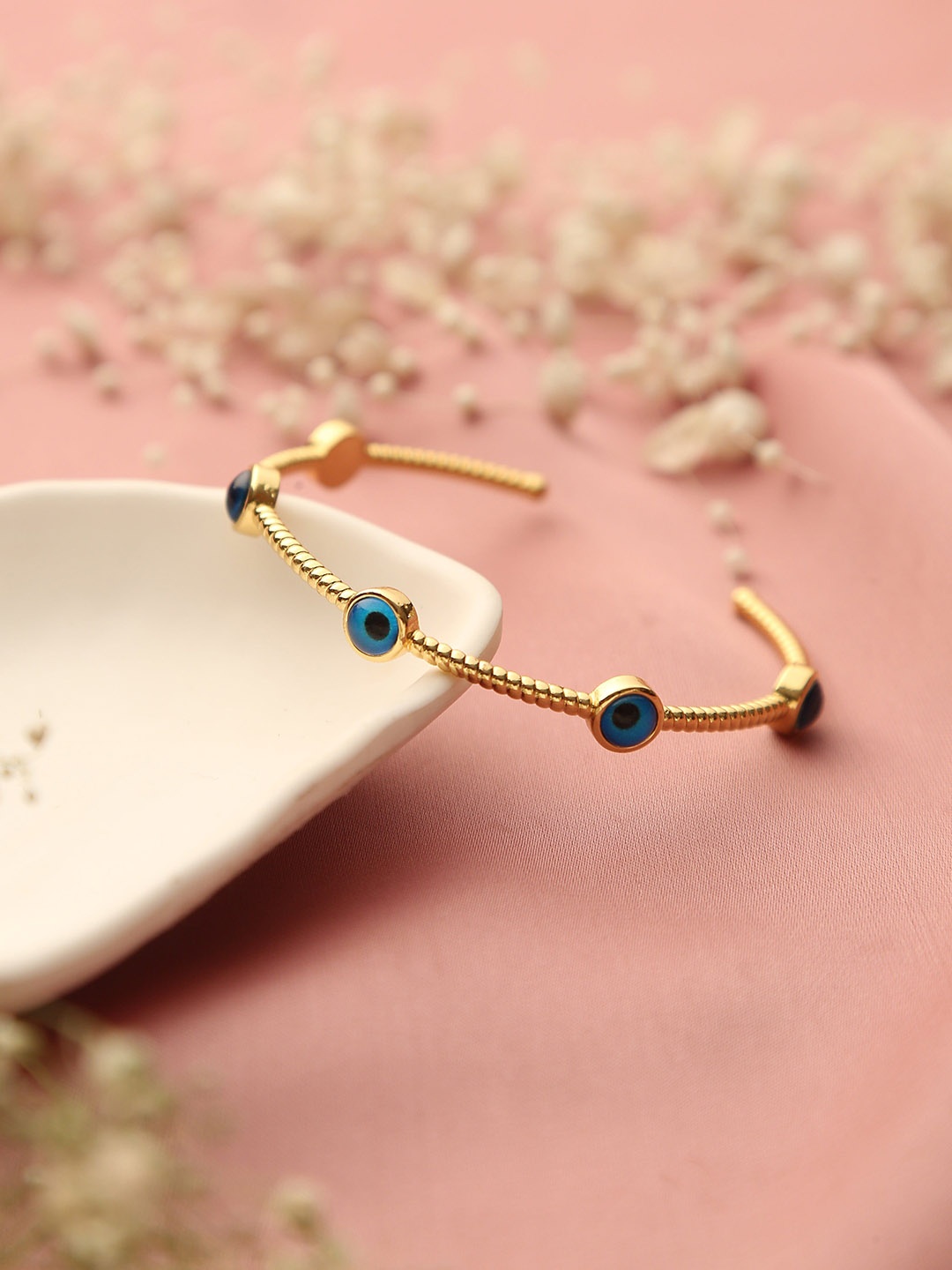 

Klissaa Gold-Plated Stones-Studded Minimal Evil Eye Nazar Bangle