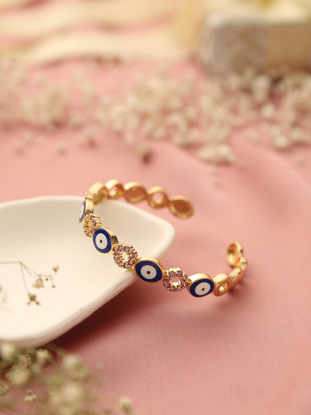 

Klissaa Gold-Plated Evil Eye Brass Cuff Bangle